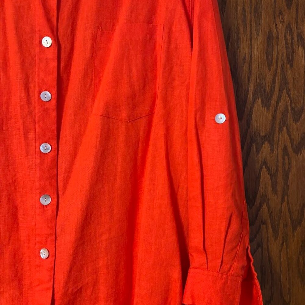Beautiful Studio Works Orange Linen Top with Long Sleeves (3x) for any occasion - Picture 4 of 16